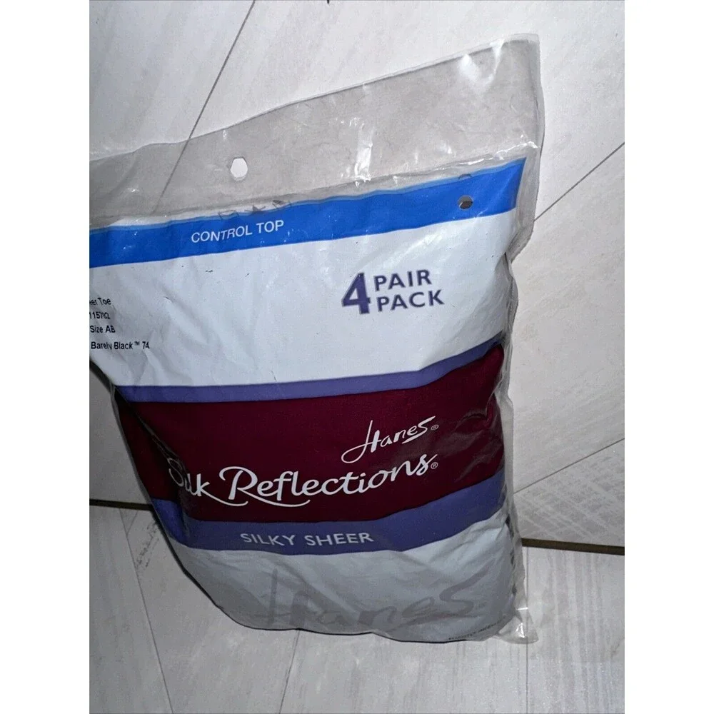 Hanes Silk Reflections Pantyhose 4 Pack Size AB Barely Black New 0D042 Vintage